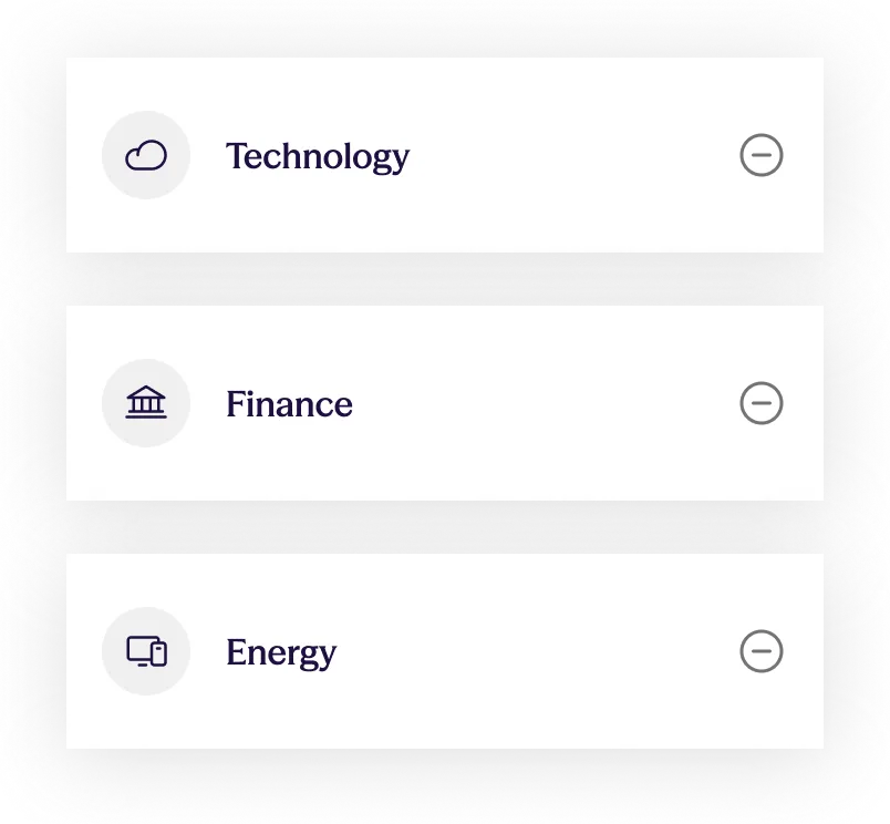 Sidekick Custom Index industry exclusion interface showing Technology, Finance, and Energy sectors with remove buttons