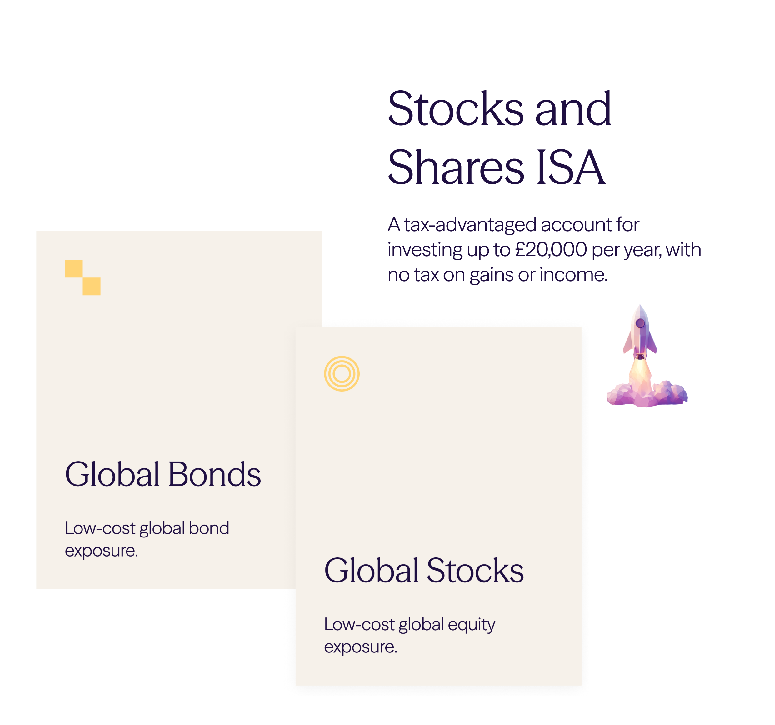 Sidekick ISA card section showing Stocks and Shares ISA with Global Stocks and Global Bonds product cards