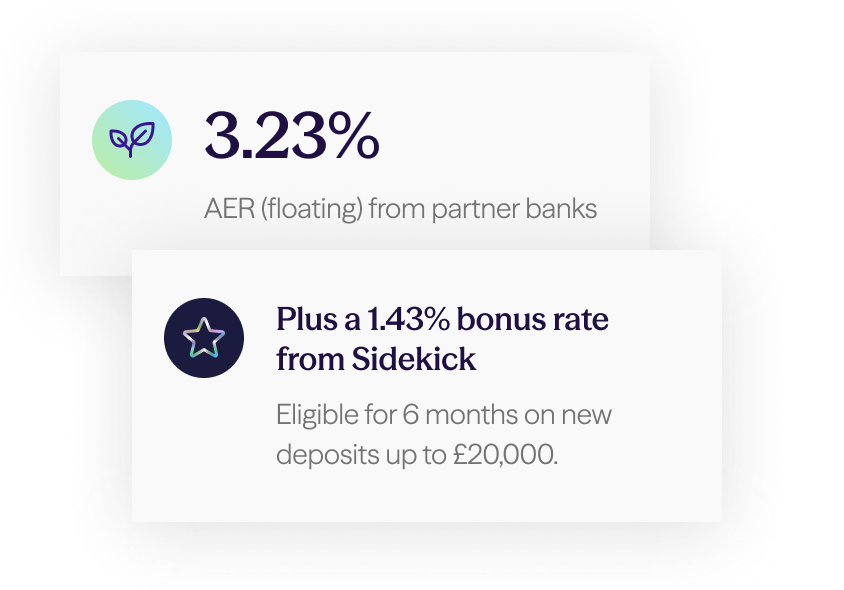 Sidekick savings card showing 3.23% AER variable base rate